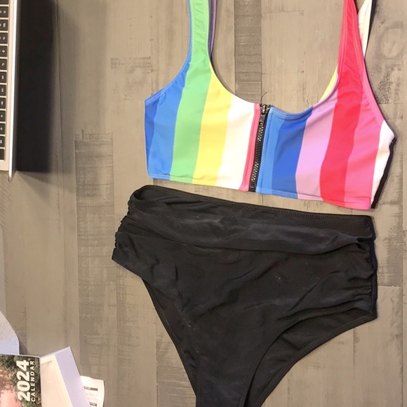 Vintage Other - 90s striped zip top bikini